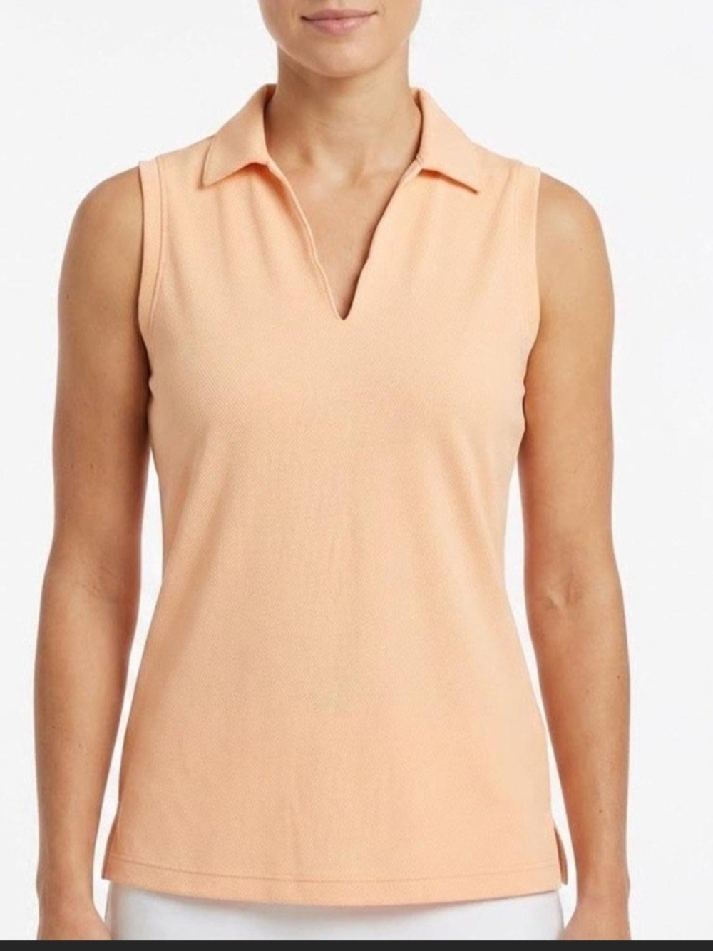 Walter Hagen Clubhouse Womens Peach Fuzz Sleeveless V-Neck Golf Polo Shirt Sz L